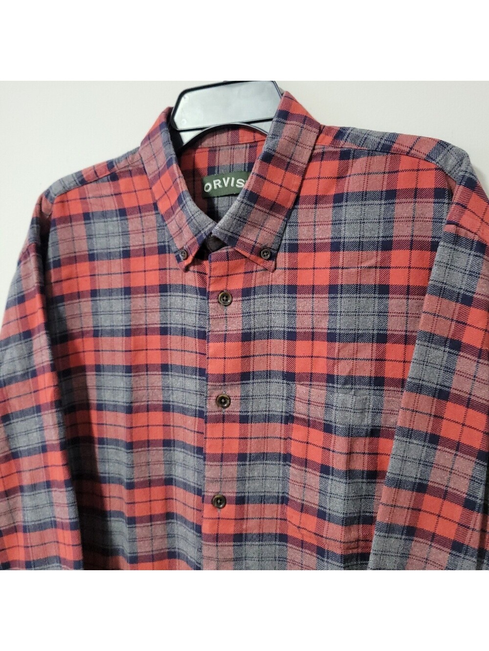 Orvis Luxury Flannel Shirt Mens XL Red Gray Plaid Cotton Button Down Outdoors